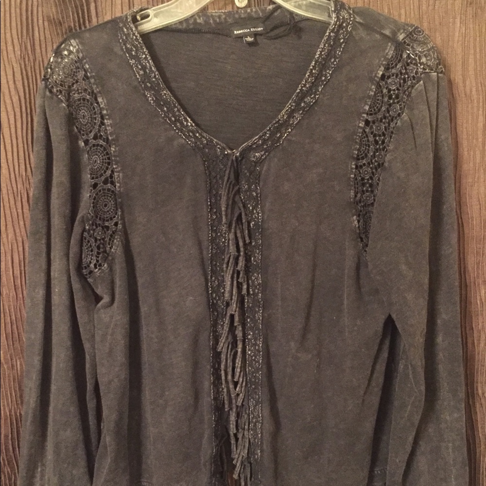 Rebecca Elliot Black Acid Wash Fringe Cardigan